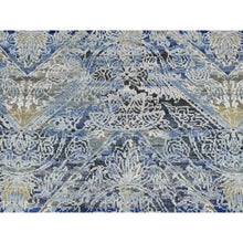 Load image into Gallery viewer, 2&#39;7&quot;x8&#39;3&quot; Steel Blue, Broken And Erased Art And Crafts, Silk With Textured Wool, Hand Knotted, Runner Oriental Rug FWR523428