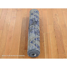 Load image into Gallery viewer, 2&#39;7&quot;x8&#39;3&quot; Steel Blue, Broken And Erased Art And Crafts, Silk With Textured Wool, Hand Knotted, Runner Oriental Rug FWR523428