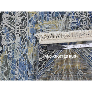 2'7"x8'3" Steel Blue, Broken And Erased Art And Crafts, Silk With Textured Wool, Hand Knotted, Runner Oriental Rug FWR523428