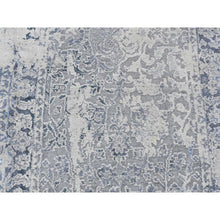 Load image into Gallery viewer, 2&#39;5&quot;x10&#39; Battleship Gray, Broken And Erased Persian Design, Pure Silk, Hand Knotted, Runner Oriental Rug FWR523440