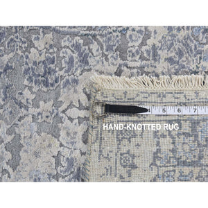 2'5"x10' Battleship Gray, Broken And Erased Persian Design, Pure Silk, Hand Knotted, Runner Oriental Rug FWR523440