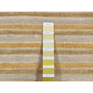 2'7"x8'6" Hunyadi Yellow, Pure Wool, Modern Gabbeh Striped Design, Handmade, Runner Oriental Rug FWR523446