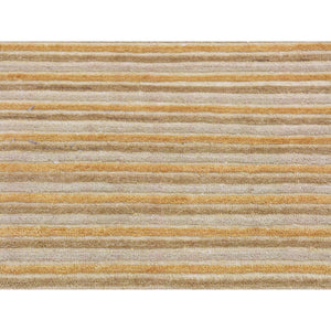2'7"x8'6" Hunyadi Yellow, Pure Wool, Modern Gabbeh Striped Design, Handmade, Runner Oriental Rug FWR523446