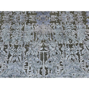 2'6"x10' Cadet Gray, Silk With Textured Wool, Hand Knotted, Erased And Broken Design, Runner Oriental Rug FWR523452
