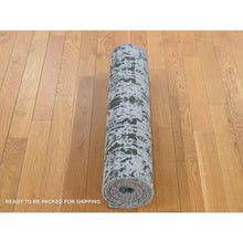 Load image into Gallery viewer, 2&#39;6&quot;x10&#39; Cadet Gray, Silk With Textured Wool, Hand Knotted, Erased And Broken Design, Runner Oriental Rug FWR523452