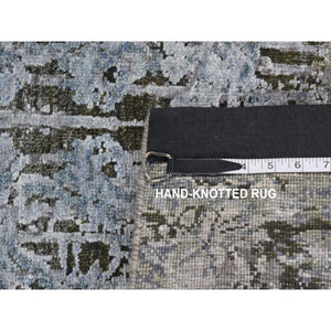 2'6"x10' Cadet Gray, Silk With Textured Wool, Hand Knotted, Erased And Broken Design, Runner Oriental Rug FWR523452