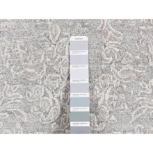 Load image into Gallery viewer, 2&#39;5&quot;x7&#39;9&quot; Goose Gray, Hand Knotted, Damask Tone On Tone Design, Wool And Silk, Runner Oriental Rug FWR523464