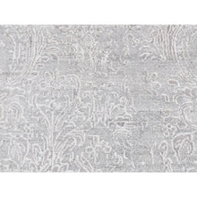 Load image into Gallery viewer, 2&#39;5&quot;x7&#39;9&quot; Goose Gray, Hand Knotted, Damask Tone On Tone Design, Wool And Silk, Runner Oriental Rug FWR523464