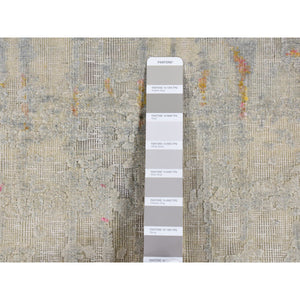 2'5"x8' Medium Gray, The Cardiac, Sari Silk With Textured Wool, Handmade, Runner Oriental Rug FWR523488