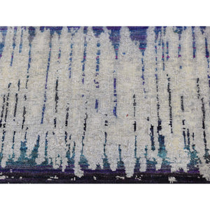2'5"x8' Medium Gray, The Cardiac, Sari Silk With Textured Wool, Handmade, Runner Oriental Rug FWR523488