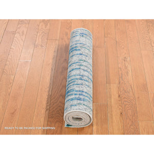 2'5"x8' Medium Gray, The Cardiac, Sari Silk With Textured Wool, Handmade, Runner Oriental Rug FWR523488