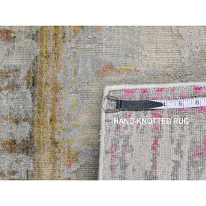 2'5"x8' Medium Gray, The Cardiac, Sari Silk With Textured Wool, Handmade, Runner Oriental Rug FWR523488