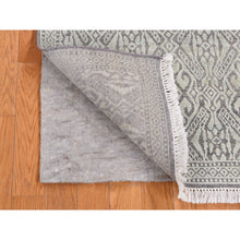 Load image into Gallery viewer, 2&#39;7&quot;x10&#39;4&quot; Nyanza Green, Hand Knotted, Abarasque Design, Tone On Tone, Pure Real Silk With Textured Wool, Runner Oriental Rug FWR523500