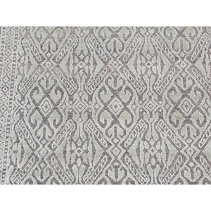 2'7"x10'4" Nyanza Green, Hand Knotted, Abarasque Design, Tone On Tone, Pure Real Silk With Textured Wool, Runner Oriental Rug FWR523500