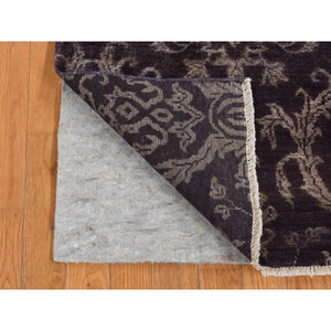 2'5"x9'8" Taupe Brown, Damask Tone On Tone, Wool And Silk, Hand Knotted, Runner Oriental Rug FWR523506