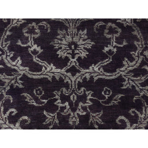 2'5"x9'8" Taupe Brown, Damask Tone On Tone, Wool And Silk, Hand Knotted, Runner Oriental Rug FWR523506