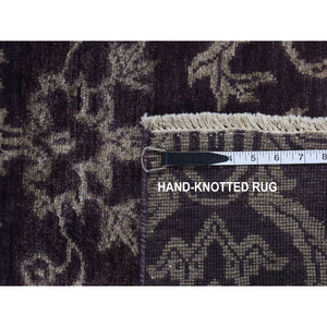 2'5"x9'8" Taupe Brown, Damask Tone On Tone, Wool And Silk, Hand Knotted, Runner Oriental Rug FWR523506