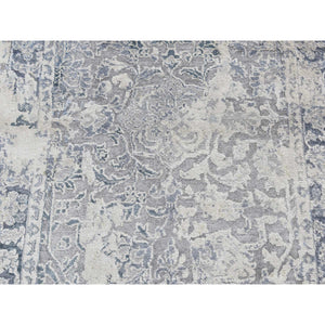 2'6"x9'10" Goose Gray, Broken And Erased Kashan Design, Textured Wool With Pure Silk, Hand Knotted, Runner Oriental Rug FWR523524