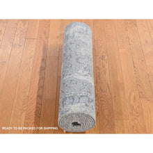 Load image into Gallery viewer, 2&#39;6&quot;x9&#39;10&quot; Goose Gray, Broken And Erased Kashan Design, Textured Wool With Pure Silk, Hand Knotted, Runner Oriental Rug FWR523524