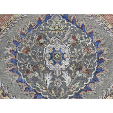 Load image into Gallery viewer, 2&#39;6&quot;x10&#39; Storm Gray, Mughal Inspired Flower Design, Pure Silk With Textured Wool, Hand Knotted, Runner Oriental Rug FWR523536
