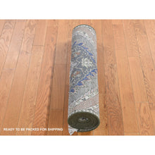 Load image into Gallery viewer, 2&#39;6&quot;x10&#39; Storm Gray, Mughal Inspired Flower Design, Pure Silk With Textured Wool, Hand Knotted, Runner Oriental Rug FWR523536
