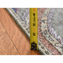 Load image into Gallery viewer, 2&#39;6&quot;x10&#39; Storm Gray, Mughal Inspired Flower Design, Pure Silk With Textured Wool, Hand Knotted, Runner Oriental Rug FWR523536