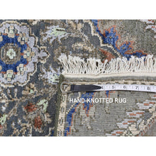 Load image into Gallery viewer, 2&#39;6&quot;x10&#39; Storm Gray, Mughal Inspired Flower Design, Pure Silk With Textured Wool, Hand Knotted, Runner Oriental Rug FWR523536