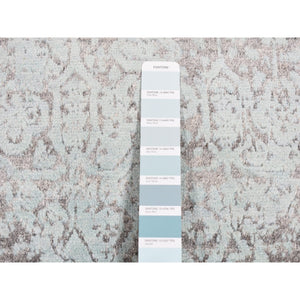 2'7"x9'9" Chetwode Green, Broken And Erased Persian Design, Hand Knotted, Wool And Silk, Runner Oriental Rug FWR523548