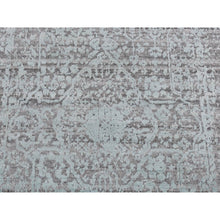 Load image into Gallery viewer, 2&#39;7&quot;x9&#39;9&quot; Chetwode Green, Broken And Erased Persian Design, Hand Knotted, Wool And Silk, Runner Oriental Rug FWR523548