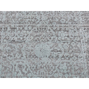 2'7"x9'9" Chetwode Green, Broken And Erased Persian Design, Hand Knotted, Wool And Silk, Runner Oriental Rug FWR523548