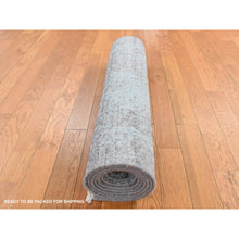 Load image into Gallery viewer, 2&#39;7&quot;x9&#39;9&quot; Chetwode Green, Broken And Erased Persian Design, Hand Knotted, Wool And Silk, Runner Oriental Rug FWR523548