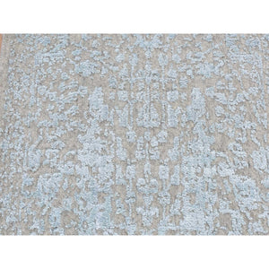 2'5"x10'1" Tan Color, Jacquard Hand Loomed, Wool and Art Silk, Tone on Tone Design, Runner Oriental Rug FWR523560