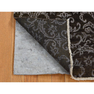 2'4"x9'8" Pullman Green, Abarasque Motif Tone On Tone Design, Wool And Silk, Handmade, Runner Oriental Rug FWR523566