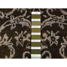 Load image into Gallery viewer, 2&#39;4&quot;x9&#39;8&quot; Pullman Green, Abarasque Motif Tone On Tone Design, Wool And Silk, Handmade, Runner Oriental Rug FWR523566