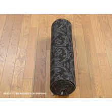 Load image into Gallery viewer, 2&#39;4&quot;x9&#39;8&quot; Pullman Green, Abarasque Motif Tone On Tone Design, Wool And Silk, Handmade, Runner Oriental Rug FWR523566