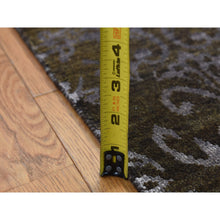 Load image into Gallery viewer, 2&#39;4&quot;x9&#39;8&quot; Pullman Green, Abarasque Motif Tone On Tone Design, Wool And Silk, Handmade, Runner Oriental Rug FWR523566