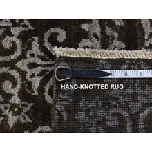 Load image into Gallery viewer, 2&#39;4&quot;x9&#39;8&quot; Pullman Green, Abarasque Motif Tone On Tone Design, Wool And Silk, Handmade, Runner Oriental Rug FWR523566