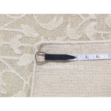 Load image into Gallery viewer, 2&#39;6&quot;x10&#39;1&quot; Stone White, Hand Knotted, Tone On Tone Design, Pure Silk With Textured Wool, Runner Oriental Rug FWR523572