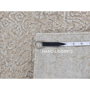 2'5"x10' Parchment White, Wool and Plant Based Silk, Fine Jacquard Hand Loomed with Erased Design, Runner Oriental Rug FWR523578