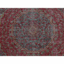 Load image into Gallery viewer, 2&#39;6&quot;x9&#39;10&quot; Medium Jungle Green, Vintage Look Mamluk, Zero Pile, Shaved Low, Worn Wool, Hand Knotted, Runner Oriental Rug FWR523590