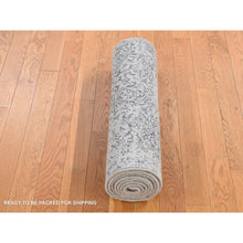 Load image into Gallery viewer, 2&#39;5&quot;x10&#39;1&quot; Nickel Gray, Fine Jacquard Hand Loomed, Erased Design, Wool And Silk, Runner Oriental Rug FWR523626