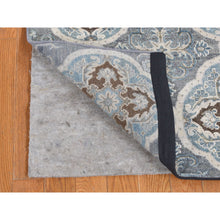 Load image into Gallery viewer, 2&#39;7&quot;x9&#39;10&quot; Ash Gray, Mughal Inspired Rosette Design, Silk With Textured Wool, Hand Knotted, Runner Oriental Rug FWR523656