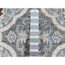 Load image into Gallery viewer, 2&#39;7&quot;x9&#39;10&quot; Ash Gray, Mughal Inspired Rosette Design, Silk With Textured Wool, Hand Knotted, Runner Oriental Rug FWR523656