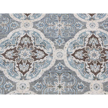 Load image into Gallery viewer, 2&#39;7&quot;x9&#39;10&quot; Ash Gray, Mughal Inspired Rosette Design, Silk With Textured Wool, Hand Knotted, Runner Oriental Rug FWR523656
