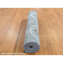 Load image into Gallery viewer, 2&#39;7&quot;x9&#39;10&quot; Ash Gray, Mughal Inspired Rosette Design, Silk With Textured Wool, Hand Knotted, Runner Oriental Rug FWR523656