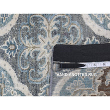 Load image into Gallery viewer, 2&#39;7&quot;x9&#39;10&quot; Ash Gray, Mughal Inspired Rosette Design, Silk With Textured Wool, Hand Knotted, Runner Oriental Rug FWR523656