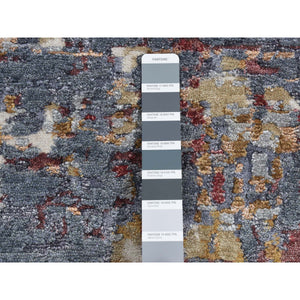 2'6"x10' Thunder Gray, Modern Abstract Design, Wool And Silk, Hi-low Pile, Hand Knotted, Runner Oriental Rug FWR523662