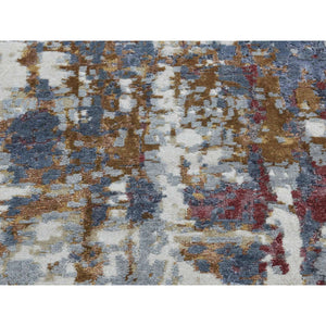 2'6"x10' Thunder Gray, Modern Abstract Design, Wool And Silk, Hi-low Pile, Hand Knotted, Runner Oriental Rug FWR523662