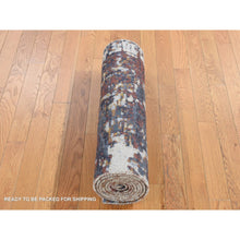 Load image into Gallery viewer, 2&#39;6&quot;x10&#39; Thunder Gray, Modern Abstract Design, Wool And Silk, Hi-low Pile, Hand Knotted, Runner Oriental Rug FWR523662