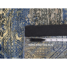 Load image into Gallery viewer, 2&#39;8&quot;x9&#39;1&quot; Sapphire Blue, Repetitive Rosette Design, Silk With Textured Wool, Hand Knotted, Runner Oriental Rug FWR523674